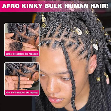 QVR Afro Kinky Bulk Human Hair Kinky Curly Bulk For Braiding DreadLock 50g/Pack Hair Extentions Natural Color No Attachment