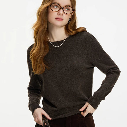 FSLE 100% Wool Seamless One-piece Knit Shirt Sweater For Women Autumn Winter New Design Wool Crew Neck Versatile Casual Sweater