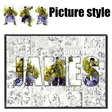 Personalised Custom NAME Word Art Print Marvel Superhero Character Posters Avenger Canvas Painting Wall Art Customize Home Decor