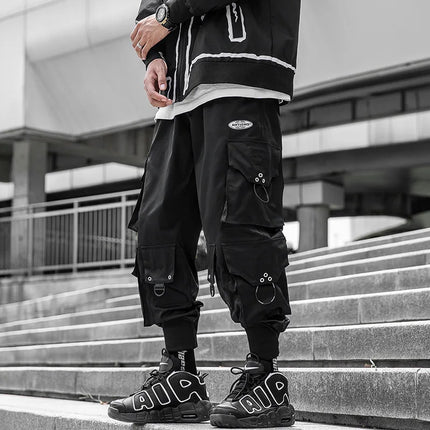 Men's Reflective Cargo Pants Korean Harem Techwear Trousers Trendy Streetwear Functional Multiple Pockets Stylish Casual Fit