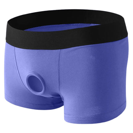Men Trunks Silicone Ring Boxer Panties Delay Lock Essence Hole Underwear Underpants Hollow Breathable Gay Tangas Hombre