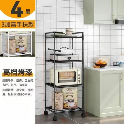 Kitchen Storage Rack Multilayer No Drill Rolling Shelf for Pots Microwave Oven Vegetables Organizer