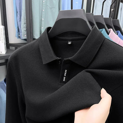 Spring and Autumn new style pure cotton long-sleeved business casual pure color high-quality men's Polo shirt