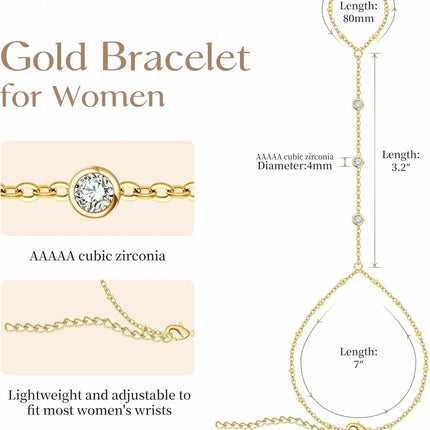 Gold Hand Chain for Women Gold Plated Bracelets for Women Silver Bracelets Hand Chain, Silver Jewelry Gifts for Women Christmas