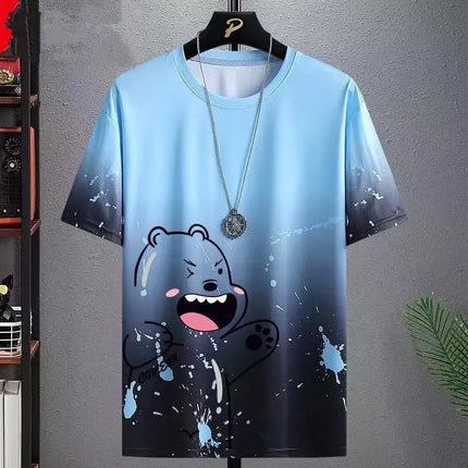 Ice Silk Quick Dry Summer T-Shirt Men's Short Sleeve Loose Fit Sport Casual Thin Trendy round Neck Polyester Fiber Camo Pattern