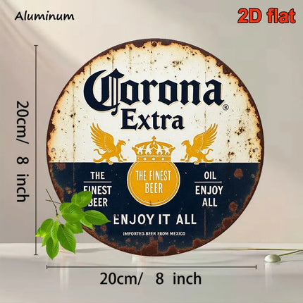 Retro Wooden Round 2D Corona Extra Aluminum Plaque - Decorative Beer Sign for Bars Restaurants And Cafes Hanging Artwork