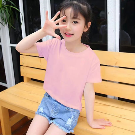 Children Solid color Short sleeve Suitable for boys girls top 3-12 Age Toddle T-shirts summer casual  white pink black clothing