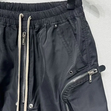 Men's Techwear Cargo Shorts Multi-Zipper Pocket Elastic Waist Drawstring Streetwear Casual Shorts