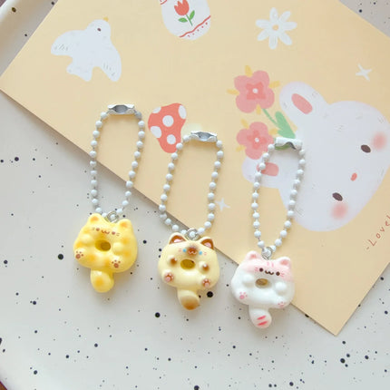 Cartoon Cute Donut Cat Pendant Keychain Phone Lanyard Charm Strap Bag Charm Animal Pendant for Student Backpack Bag Charm Gift