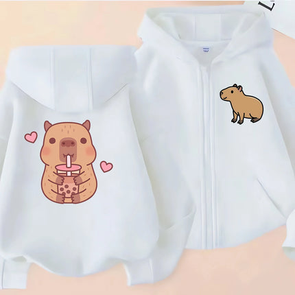 Zip Up Hoodie Kawaii Kids Capybara Children's Hoodie Zipper Children Capibara Sweatshirt Manga Clothes Kid Girl Boy Top Hoody