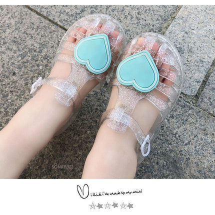 New Summer Children Jelly Princess Sandals Sweet Heart Shaped Girls Toddlers Baby Breathable Hollow Shoes
