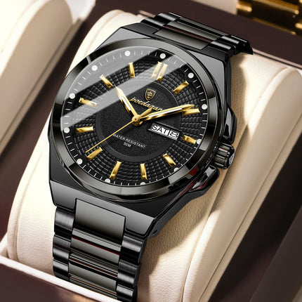 POEDAGAR Top Fashion Men Watches Stainless Steel Waterproof Luminous Classic Male Watch Date Week Men's Quartz Wristwatch Reloj