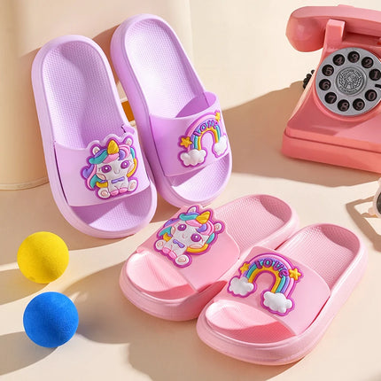New Unicorn Slippers Boy Girl Summer Kids Rainbow Indoor Slippers Non-Slip Beach Sandals Toddler Home Shoes Baby Flip