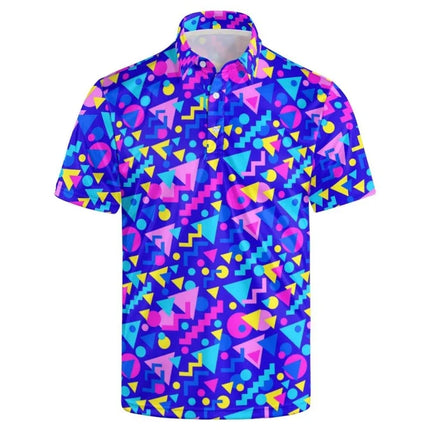 Hawaiian Men Polo Shirts 3D Colorful Geometric Printing Men's Summer Loose Beach Oversize Short Sleeve Golf Shirts Unisex Tops