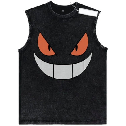 Retro Washed Pokemon Cartoon Tank Tops Men Women Vintage Classic Print Sleeveless Vest Street Style Soft Comfortable Summer Tops