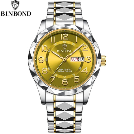 BINBOND Top Brand Luxury Men's Wristwatch Waterproof Luminous Date Week Men's Watches Stainless Steel Quartz Men's Watch Male reloj