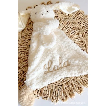 Cute Rabbit Embroidered Name Organic Cotton Soothing Towel Sleeping Doll Personalized Baby Shower Birth Gift for Autumn 2025