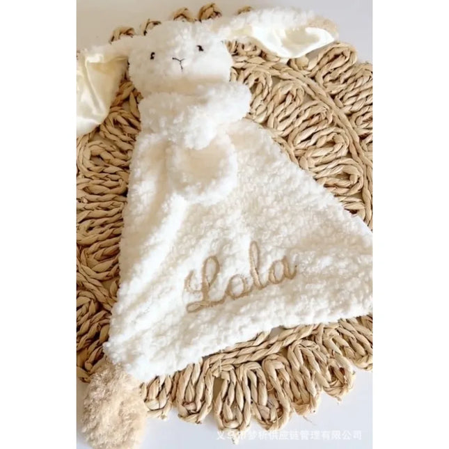 Cute Rabbit Embroidered Name Organic Cotton Comforter Sleeping Doll Personalized Baby Shower Birth Gift for Autumn 2025