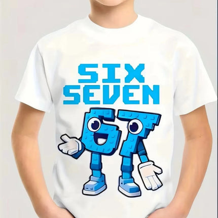 Pure Cotton Children's T-shirt 2026 Summer Number 67 Cartoon Print for Boys and Girls Casual Parent-child Wear Short Sleeved