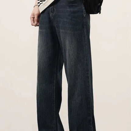 2025Spring Autumn New Men Straight Vintage Fit Jeans Casual Trousers High Quality Male Korean Fashion Baggy Wide Leg Denim Pants