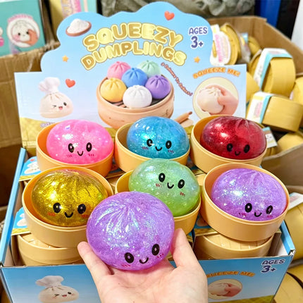 2026 Glitter Dumpling Squishy with Box Dumplings Sensory Squeeze Toy Decompression Slow Rising Anti Stress Reliever Sensory Gift