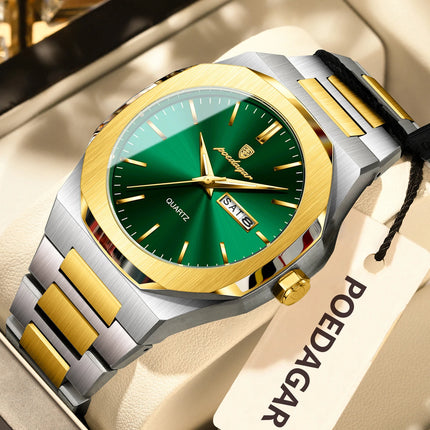 POEDAGAR Fashion Brand Male Wristwatch Waterproof Luminous Stainless Steel Men Clock Date Week Casual Quartz Men's Watches Reloj