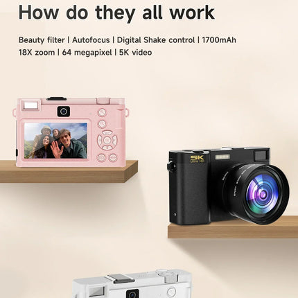 5K Professional Digital Camera Wide Angle Digital Zoom 64MP Camcorder Photography 3 Inch Screen Vlog Video Recorder WIFI Webcam