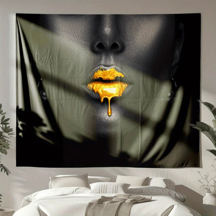 A lady wearing yellow lipstick Digital printing polyester wall tapestry suitable for use in living rooms bedrooms bars and party