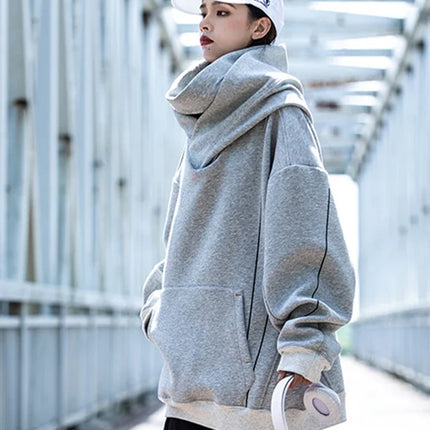 Autumn Men's Windbreaker Turtleneck Hooded Sweatshirts New Japanese Ninja Hoodies Women Line Print Oversized Y2K Vintage Hoodie