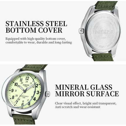 NIBOSI Fashion Luminous Watch Men Nylon Strap Auto Date Quartz Wristwatches Men Sports Military Watch for Men Reloj Hombre 2024