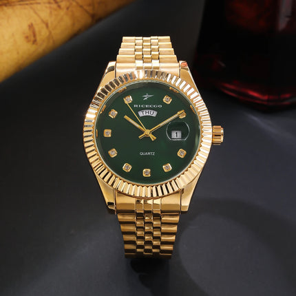 Classic Men's Steel Strap Luxury Wristwatch Business Calendar Stainless Steel Round Male Quartz Watches Clock Wristwatches ﻿