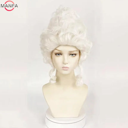 Marie Antoinette Cosplay Wigs Princess Medium Curly Heat Resistant Synthetic Hair Wig + Wig Cap