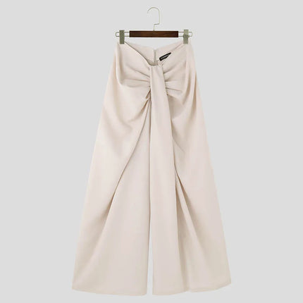 INCERUN Men Wide Leg Pants Solid Color Pleated Joggers Zipper Casual Trousers Men Streetwear 2024 Loose Fashion Long Pants S-5XL