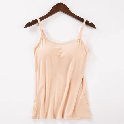 Sexy Women Crop Tops Padded Spaghetti Strap Tank Top Women Built-in Bra Off-Shoulder Camisole Seamless Tank Lingerie Underwear