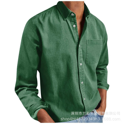 Long Sleeve Collared Men's Shirt Business Commute Style Polyester Fabric Machine Washable Spring Autumn Collection 2025