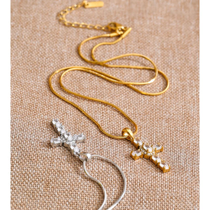 Yhpup Delicate AAA Cubic Zirconia Cross Pendant Necklace Gift Gold Platinum Color PVD Plated Premium Classic Shiny Chic Jewelry