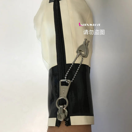 Lockable Zip Latex Bondage Mittens Fetish Hand Boxing Gloves Tight Clasp D-ring