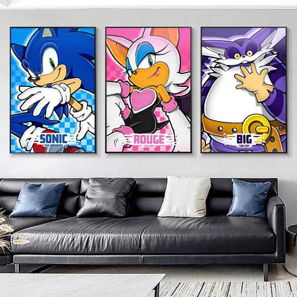 Kawaii Sonic Anime Poster Wall Art Waterproof / Kawaii Sonic Wall Poster