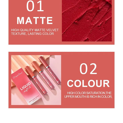 3Pcs/box Liquid Lipstick Set Matte Velvet Lip Gloss Set  Waterproof Liquid Lipstick Lip Non Stick Cup Lip Gloss Makeup