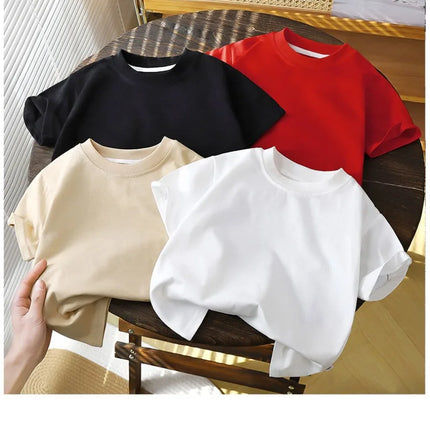 2-10Y Children's Pure Cotton Short Sleeved Pullover T-shirt Baby Boys Girls Summer Clothes New Students Solid Color Tops