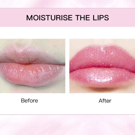 QIBEST Glitter Lipstick Lip Balm Color Change Transparent Moisturizing Crystal Jelly Pearlescent Lip Plumper Gloss Tint Cosmetic