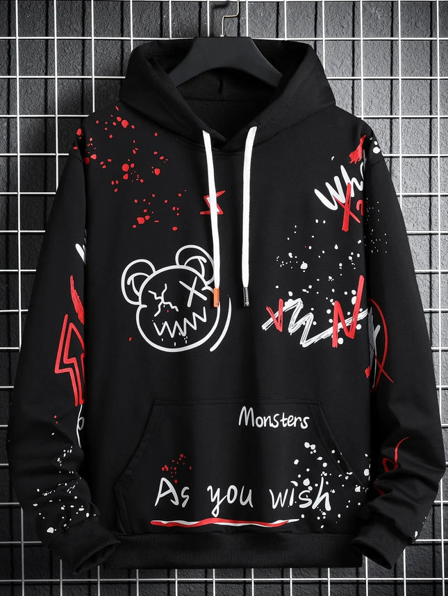 The new men's hooded sweatshirt for Spring and Autumn 2025 features a casual comfortable and soft 3D graffiti pattern print