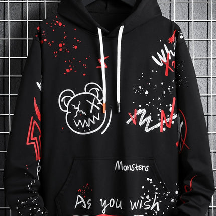 The new men's hooded sweatshirt for Spring and Autumn 2025 features a casual comfortable and soft 3D graffiti pattern print