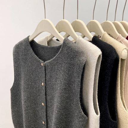 Soft Woolen Knitted Cardigan Women's Style Spring Autumn Fashion Metal Buckle Sweater Vest Layering Open-Shirt Tank Top