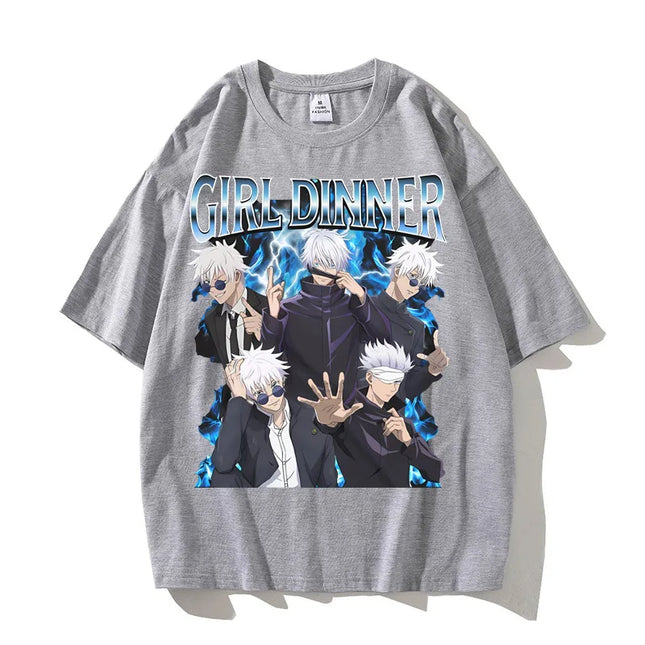 Satoru Gojo Jujutsu Kaisen T-Shirt Vintage Streetwear Japanese Anime Short Sleeve Men Clothing High Quality Cotton T Shirt