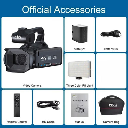 4K Ultra HD Professional Video Cameras for Photography 18X Digital Zoom YouTube Live Streaming Camcorders 64MP Vlogging Recorder
