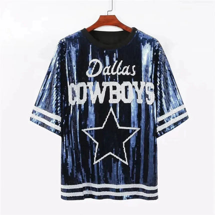 2025 New Cowboy Baseball Football Game Female Tops Sequin Women Jersey Dress