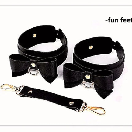 Elegant SM Bowknot Bondage Set Delivers Collar Leash Gag Handcuffs Ankle Cuffs And Whip For Sensual Roleplay Costume Exploration