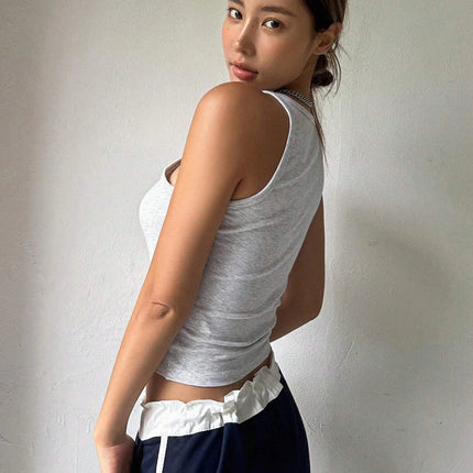 Solid Color Crop Fashion Street Women Square Collar Wide Straps Fitness Tank Top Camisole Breathable Cool Summer Tops  Female