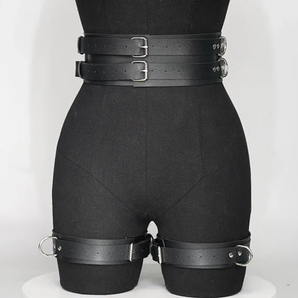 Women Sexy Thigh Garter Leather Lingerie Leg Straps Bdsm Bondage Women handcuffs Goth Fetish Clothing Festival rave Outfit